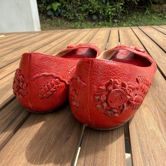 Valentino Garavani Red Pebbled Leather Peep Toe Rosette Ballet Flats Size 38 - Picture 6 of 10